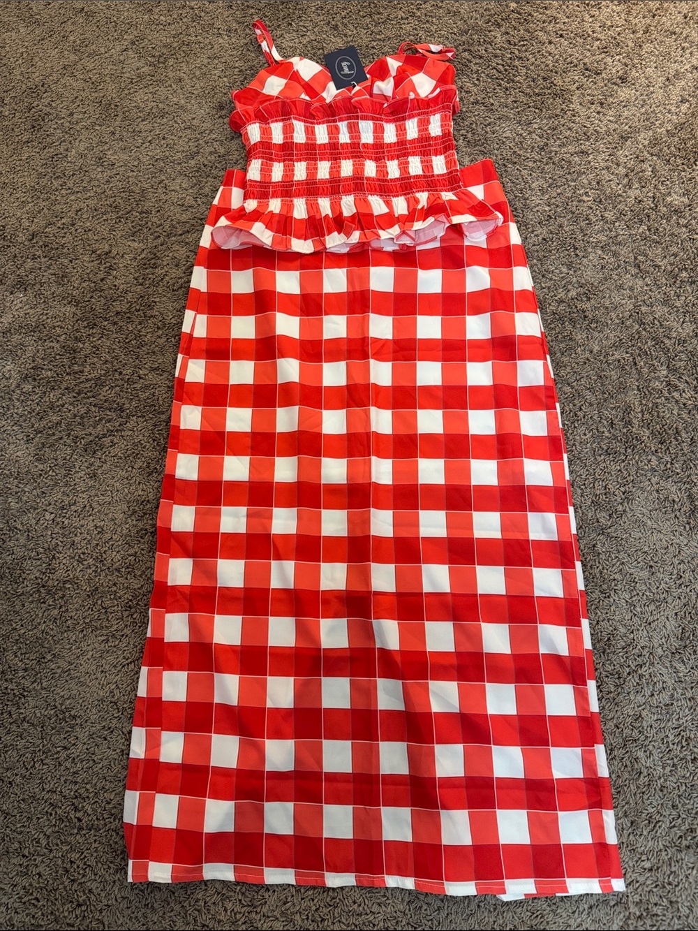 Red Gingham Smocked Ruffle Women’s Skirt Set
